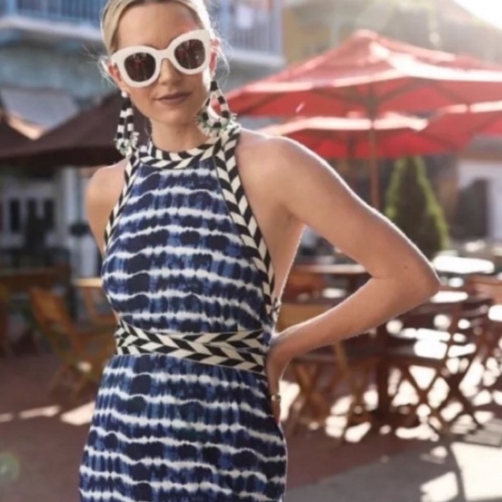 Tory Burch Navy and White Tie-Dye Racerback Maxi Dress - Picture 2 of 10